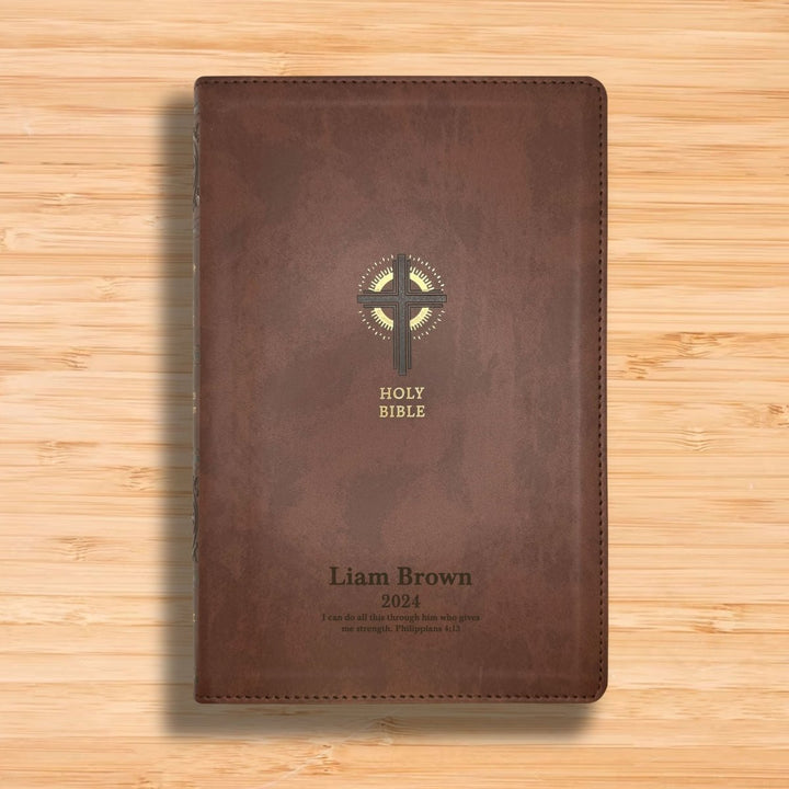 Personalized NRSV Sacraments of Initiation Edition Bible Faux Leather Medium Print Size Brown | Shepherds Shelf