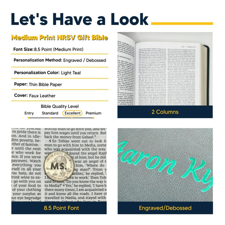 Personalized NRSV Catholic Bible Faux Leather Medium Print Size Gift Edition Teal | Shepherd Shelf