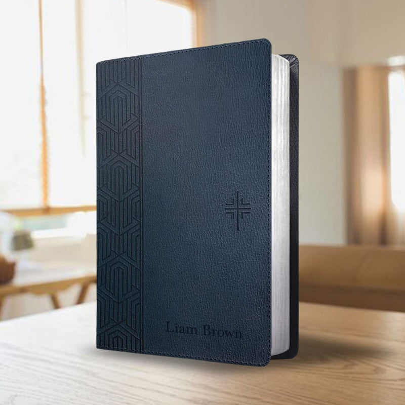 NLT Blue Standard Size Holy Bible Small Print | Geometric