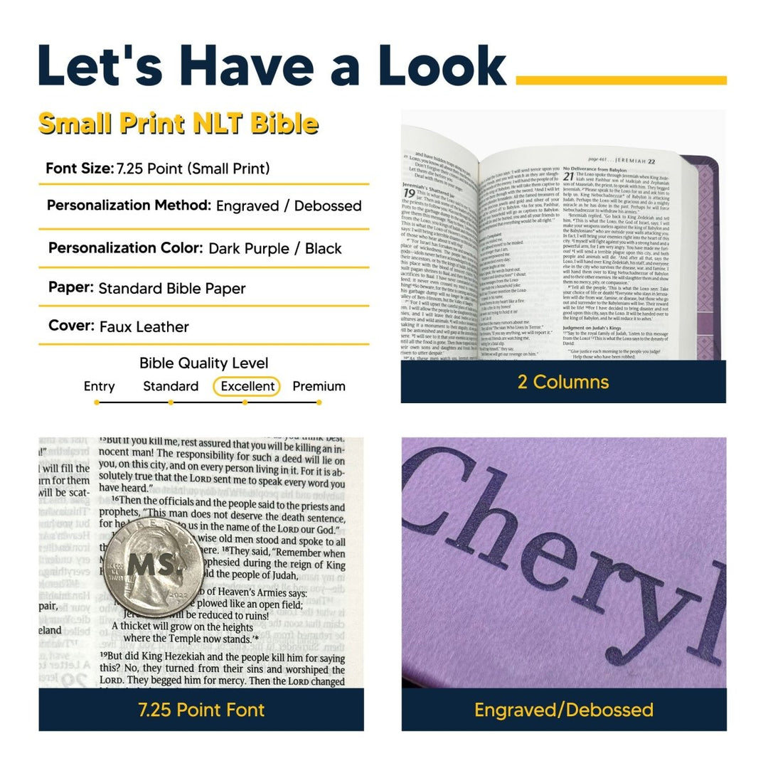 NLT Dark Purple Standard Size Holy Bible Small Print | Petal