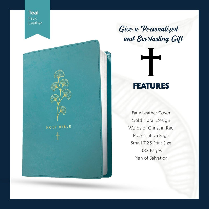 NLT Dark Teal Standard Size Holy Bible Small Print | Gold Floral