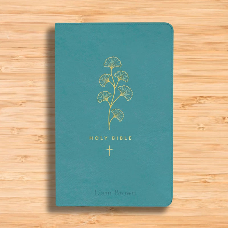 NLT Dark Teal Standard Size Holy Bible Small Print | Gold Floral