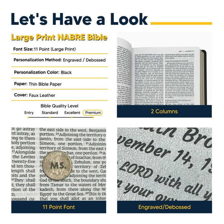 Personalized NABRE Catholic Holy Bible Faux Leather Large Print Size Black | Shepherded Shelf