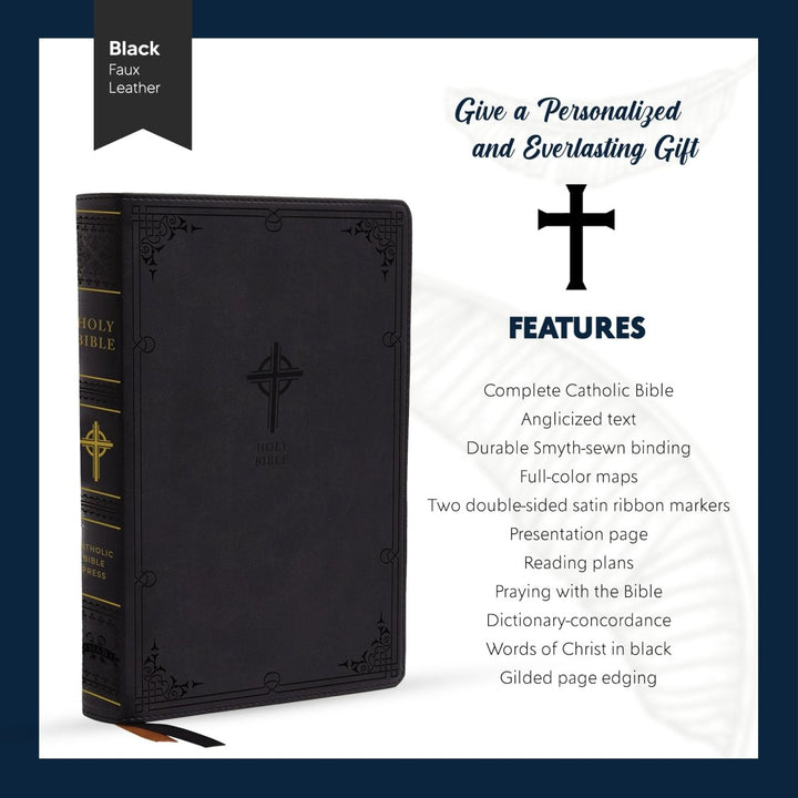 Personalized NABRE Catholic Holy Bible Faux Leather Large Print Size Black | Shepherded Shelf