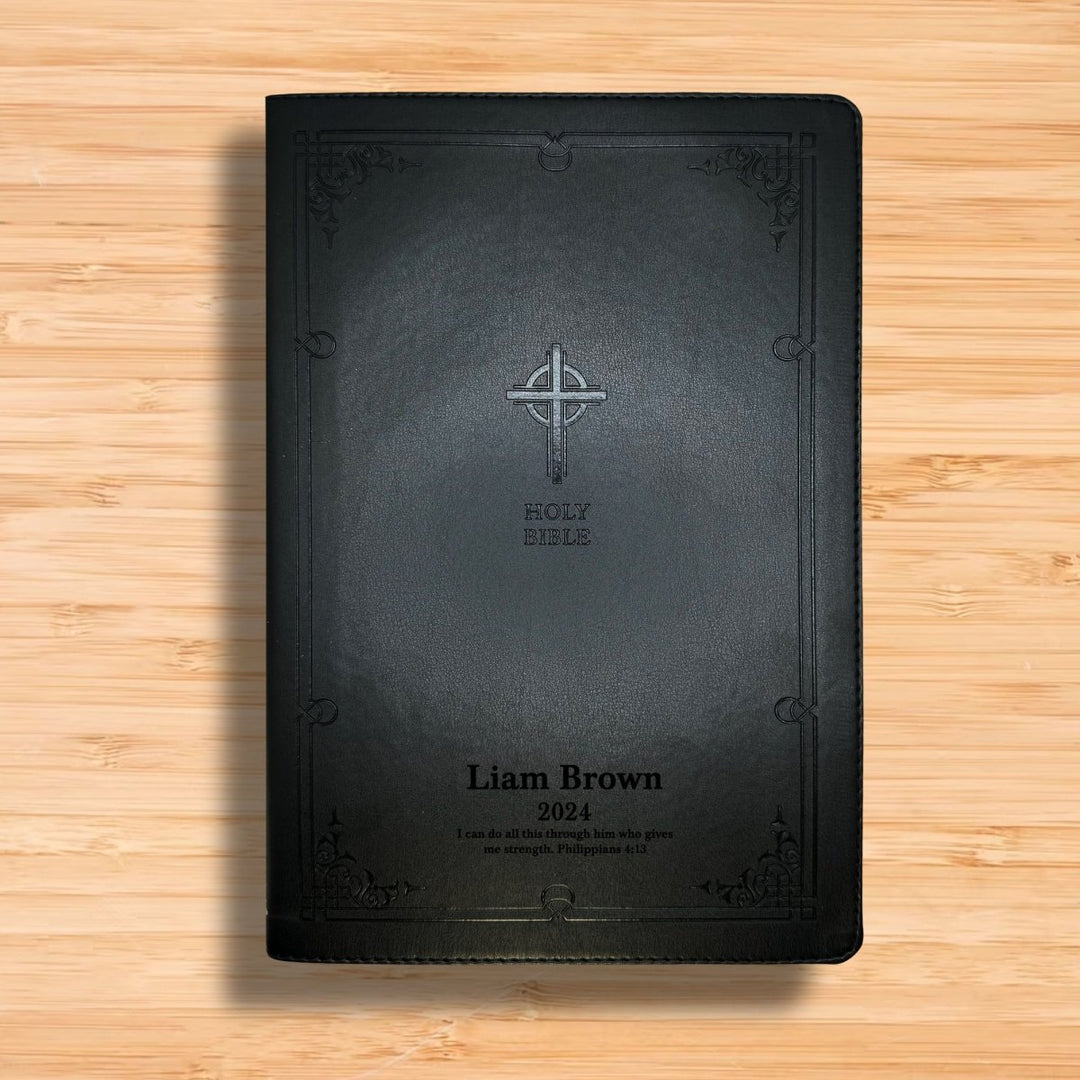 Personalized NABRE Catholic Holy Bible Faux Leather Large Print Size Black | Shepherded Shelf