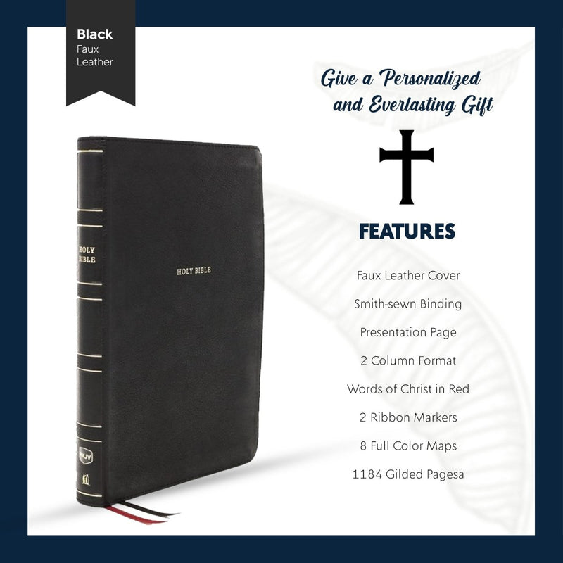 NKJV Black Study Size Thinline Holy Bible Large Print