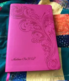 Pink floral Bible personalized with a name