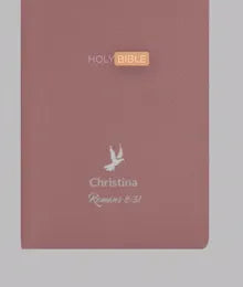 Dusty-rose Bible personalized with a name and dove