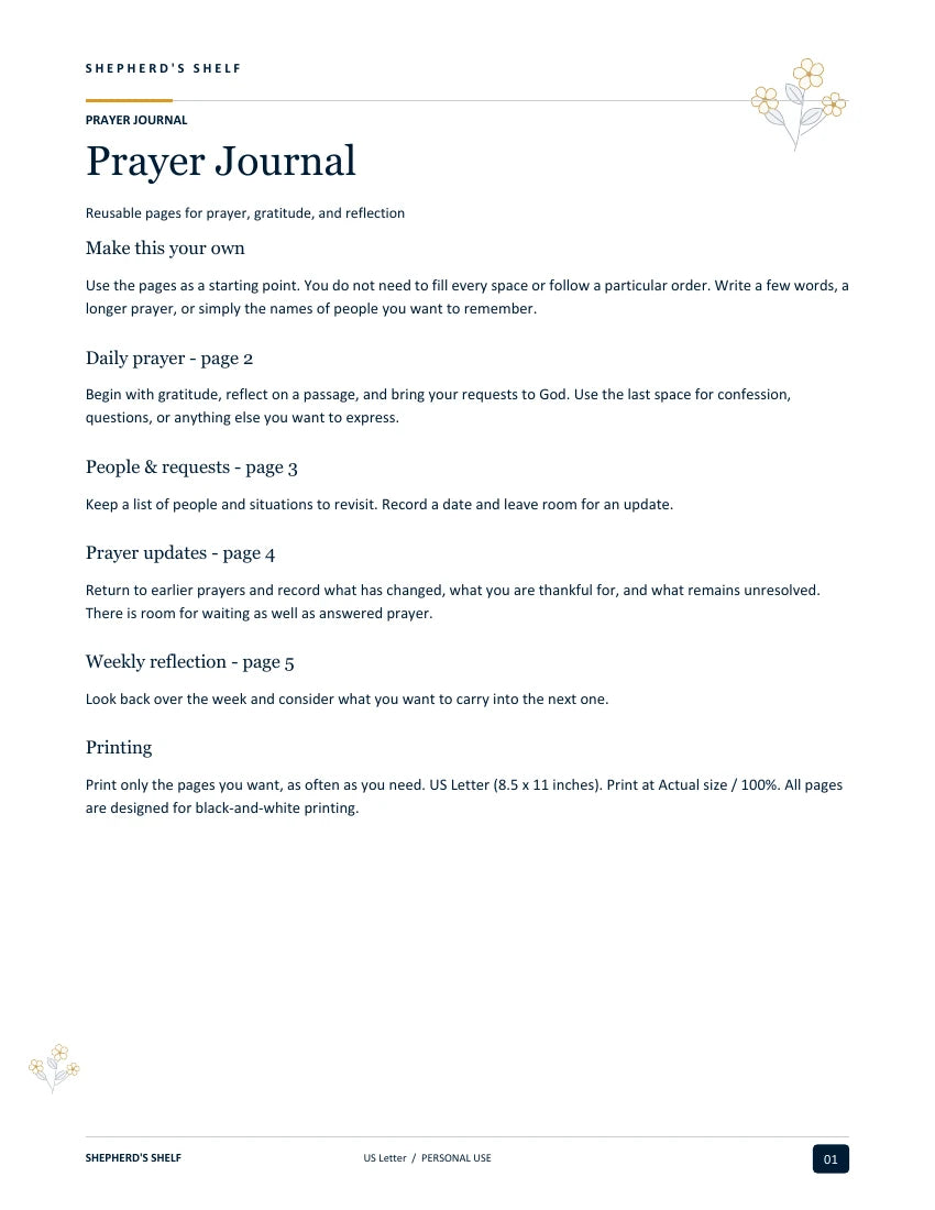 Prayer Journal — first page from the finished US Letter PDF