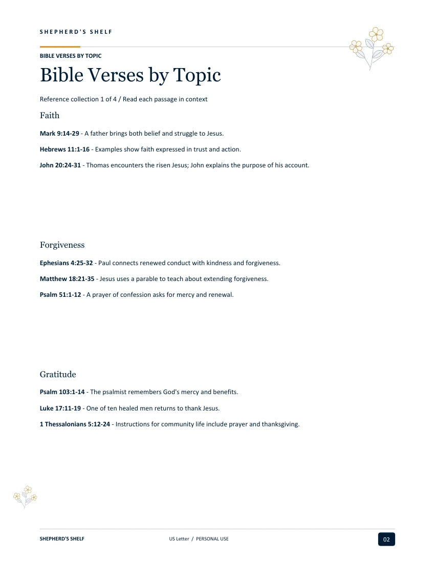Bible Verses by Topic — printable worksheet page from the finished US Letter PDF