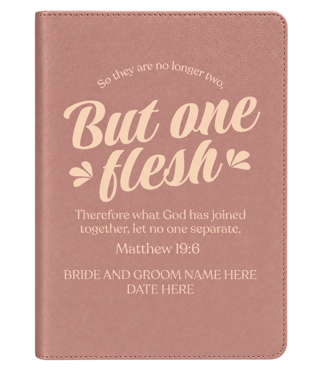 Rose-gold CSB wedding Bible with a Matthew 19:6 design