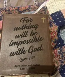Customer Bible engraved with For nothing will be impossible with God, Luke 1:37