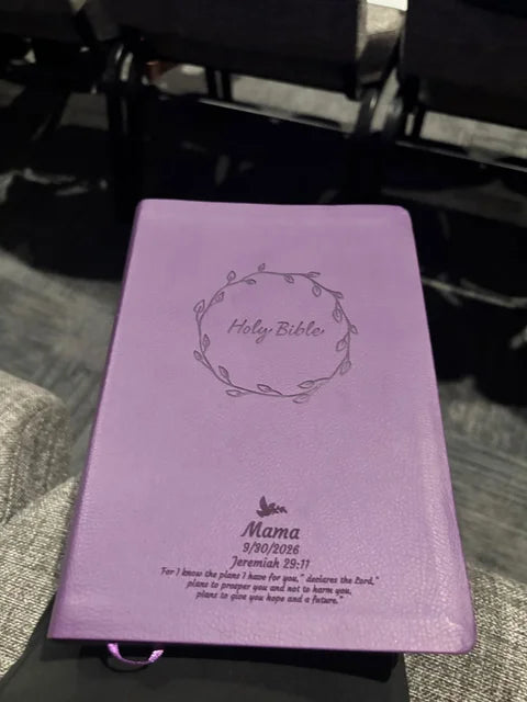 NKJV Purple Study Size Thinline Holy Bible Large Print, photographed by Letty Gonzalez.