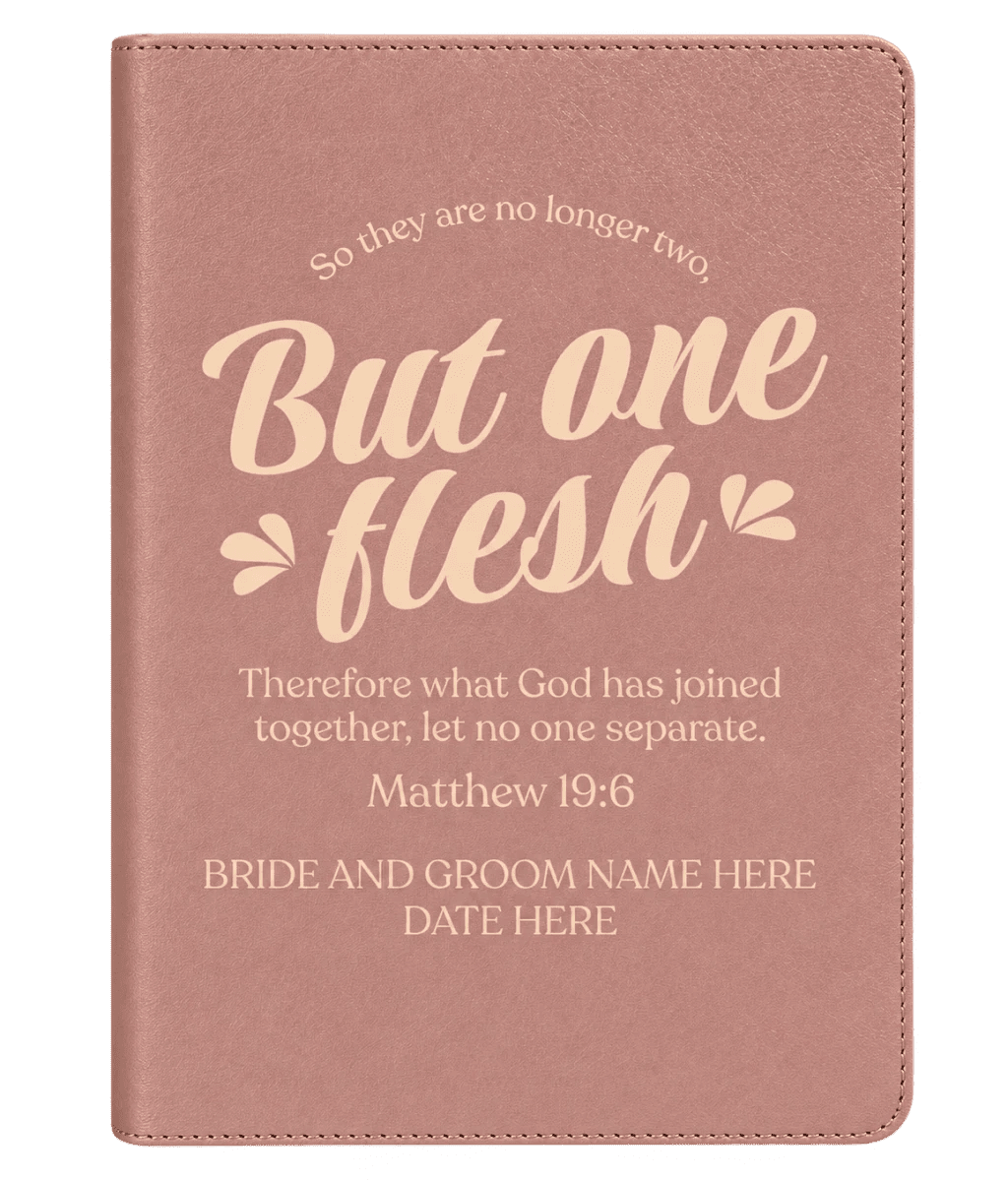 Rose-gold CSB wedding Bible with a Matthew 19:6 design