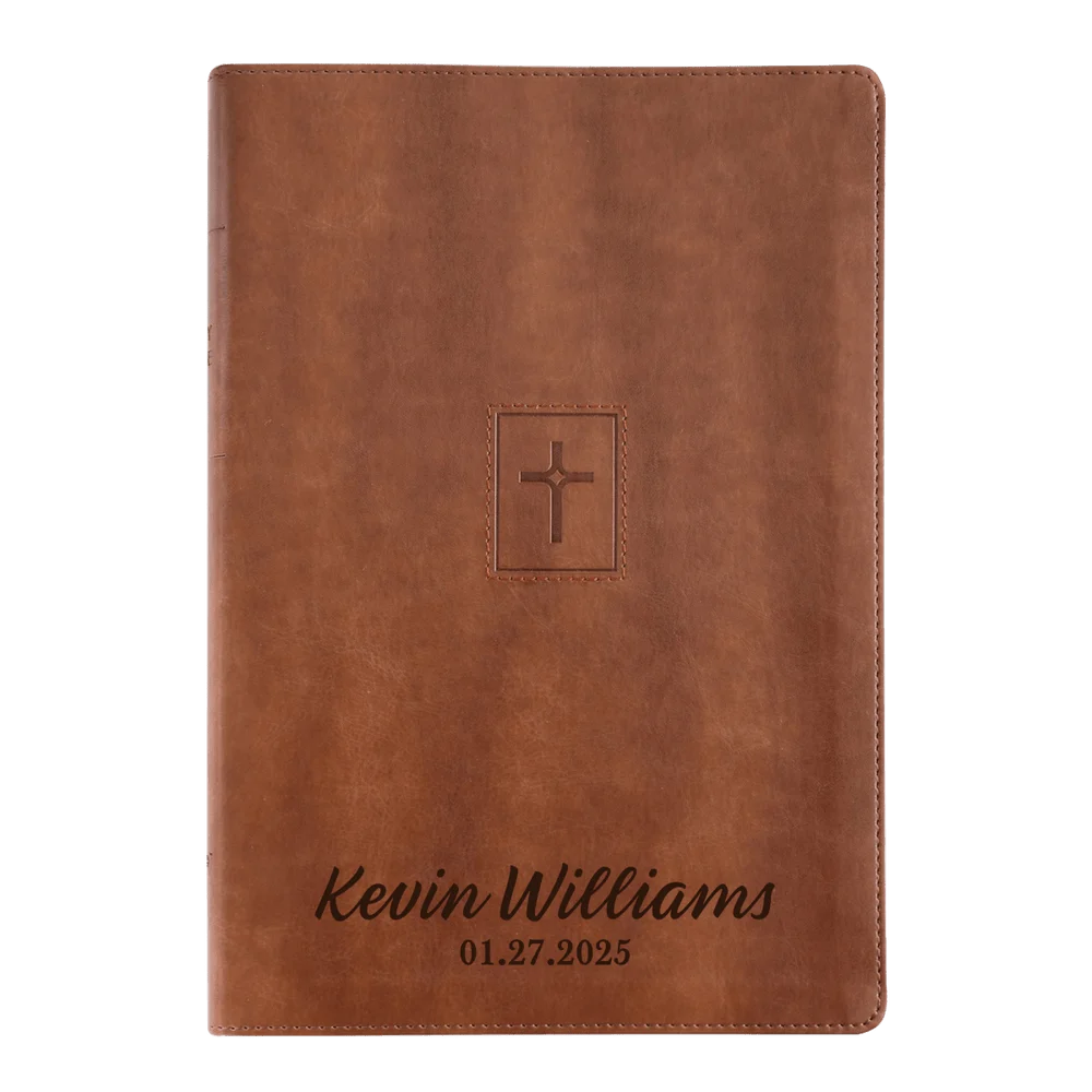 NIV Brown Standard Size Thinline Holy Bible Large Print; existing example personalization