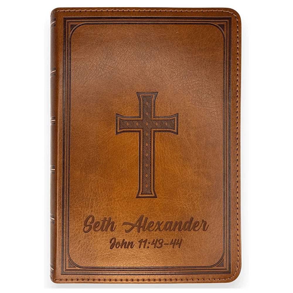 KJV Brown Compact Size Holy Bible Large Print; existing example personalization